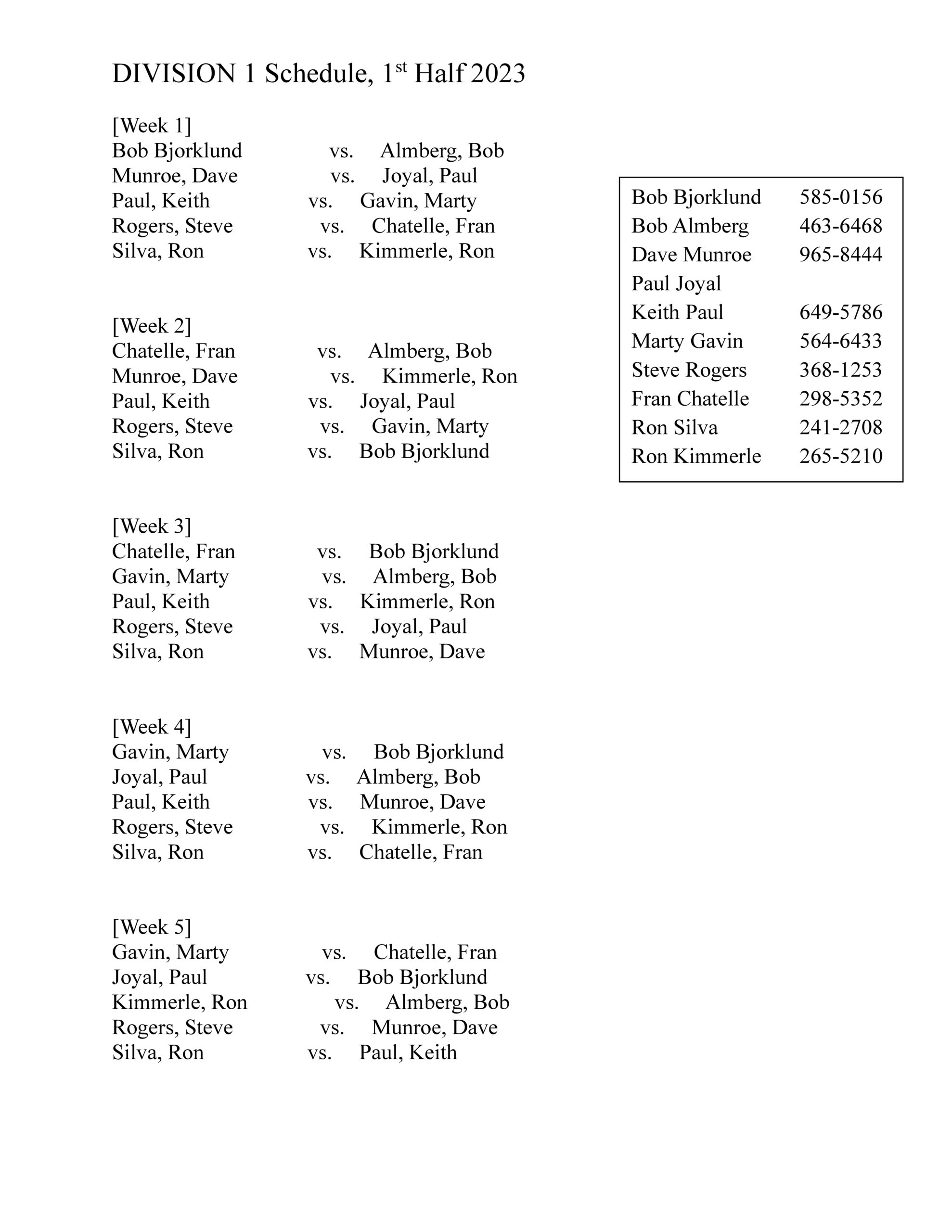 Division 1 Schedule, first half 2023-1